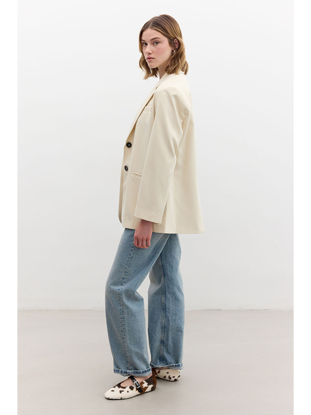Bej Klasik Kapamalı Blazer Ceket Vanilya-3
