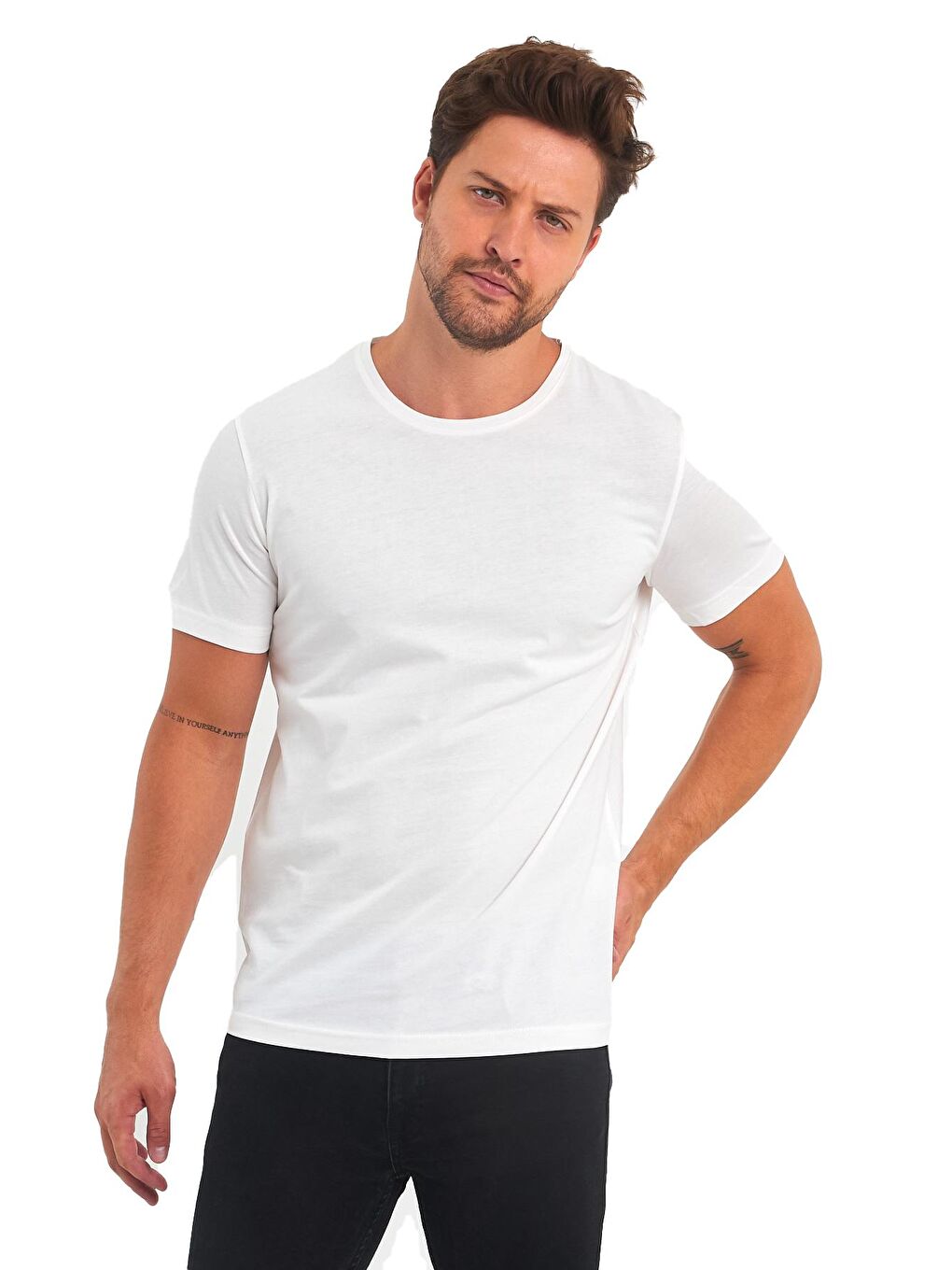 Ekru 30/1 Süprem Bisiklet Yaka Erkek Tişört