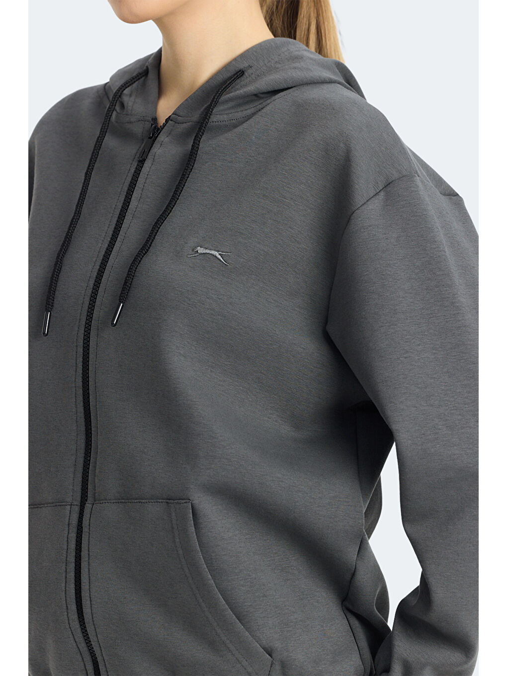 KIMBERLEY IN Kadın Fermuarlı Kapüşonlu Cepli Koyu Gri Sweatshırt-4