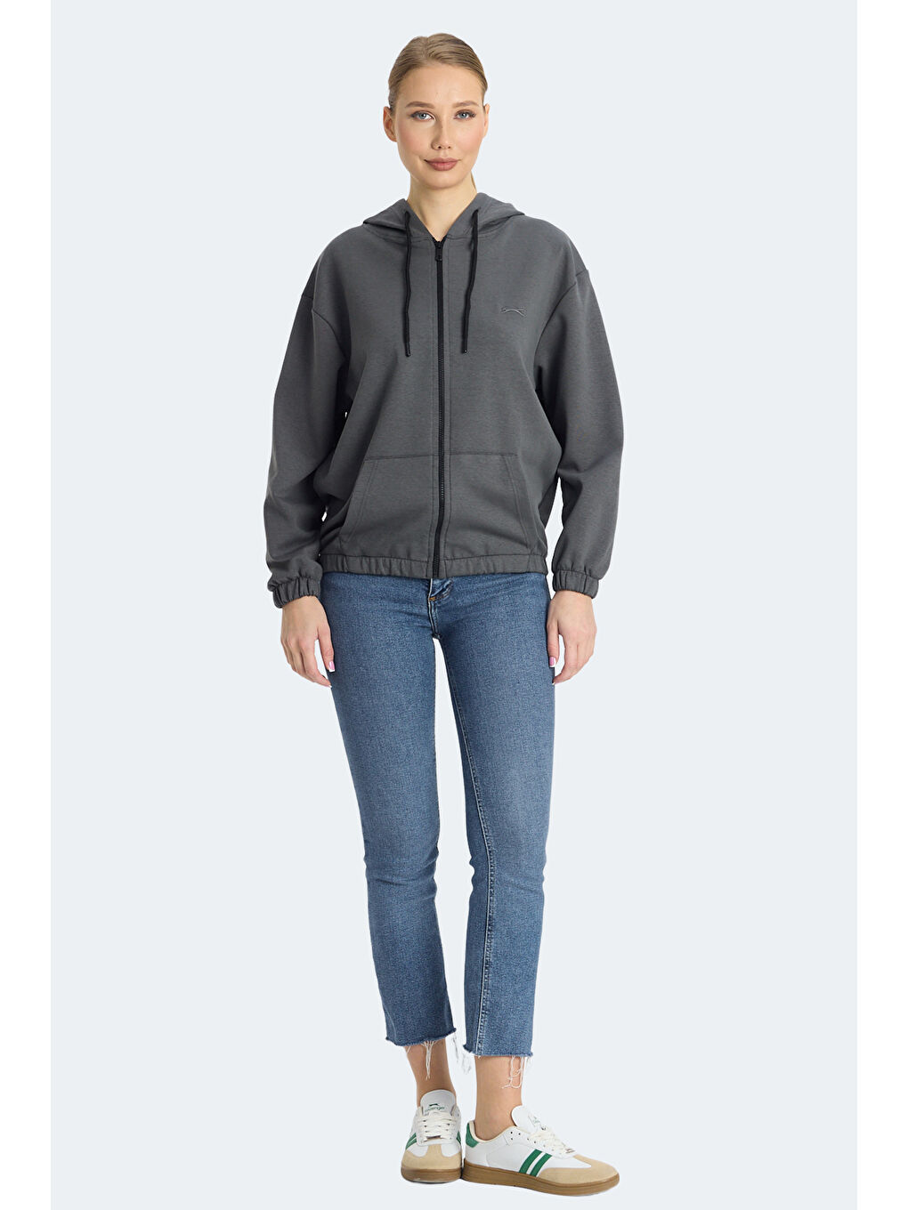 KIMBERLEY IN Kadın Fermuarlı Kapüşonlu Cepli Koyu Gri Sweatshırt-6