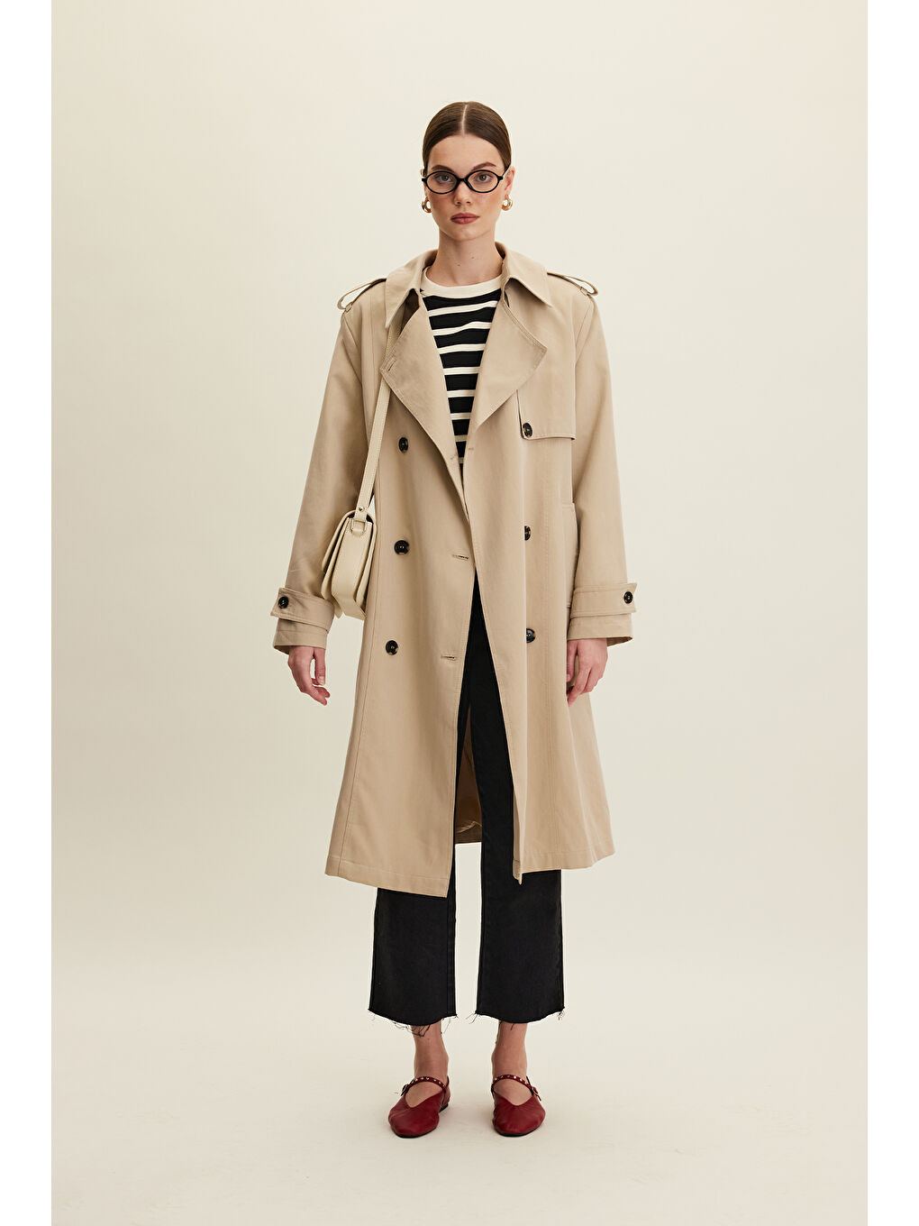 Bej Anıka Kruvaze Kemerli Trençkot Taş-1