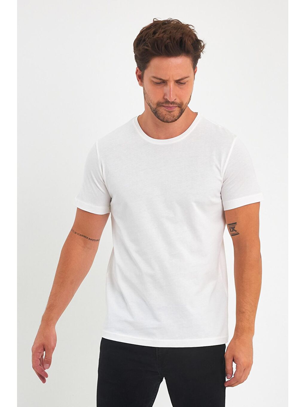 Ekru 30/1 Süprem Bisiklet Yaka Erkek Tişört-2