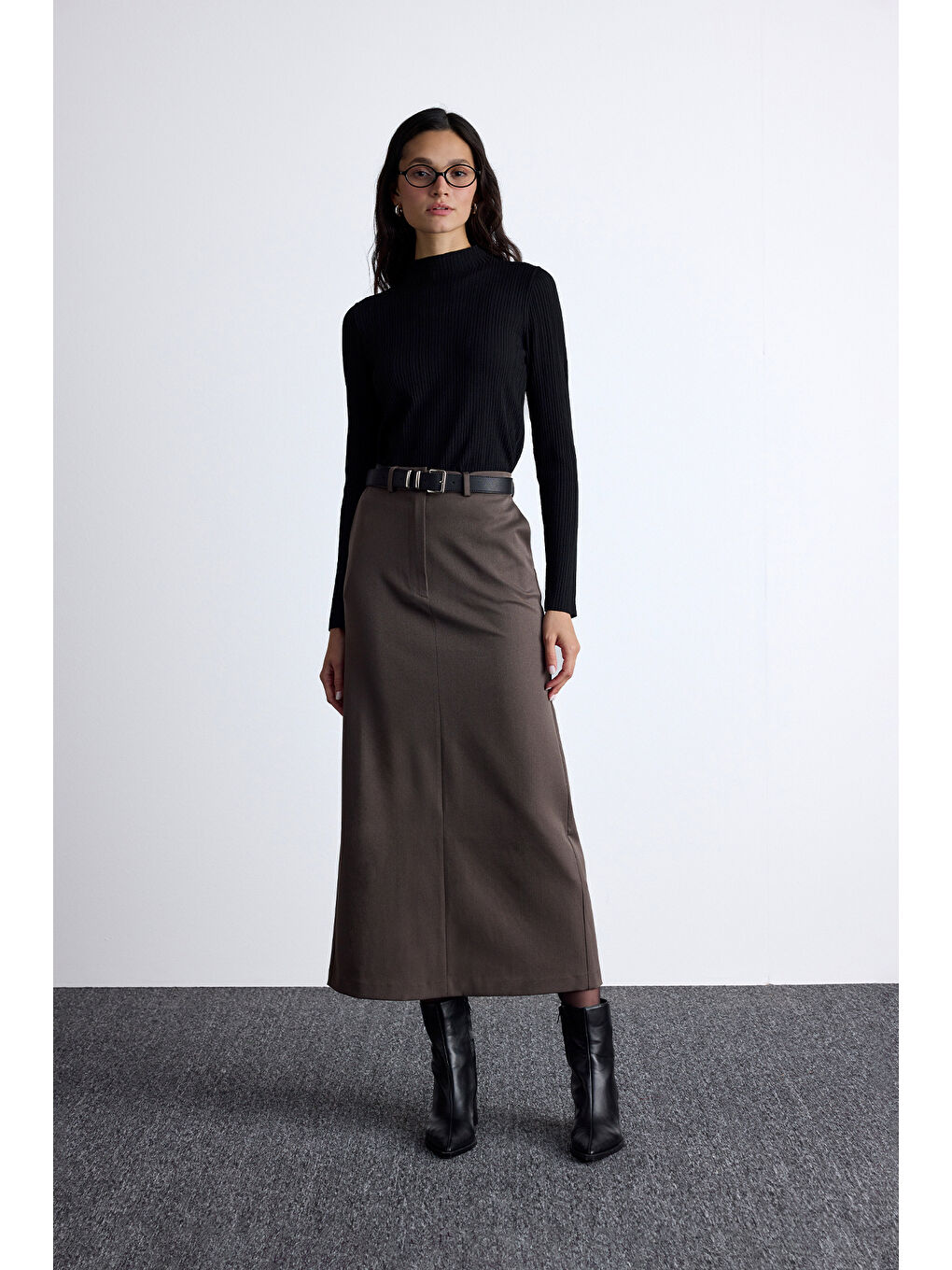 Bej Klasik Görünüm Etek Vizon-5