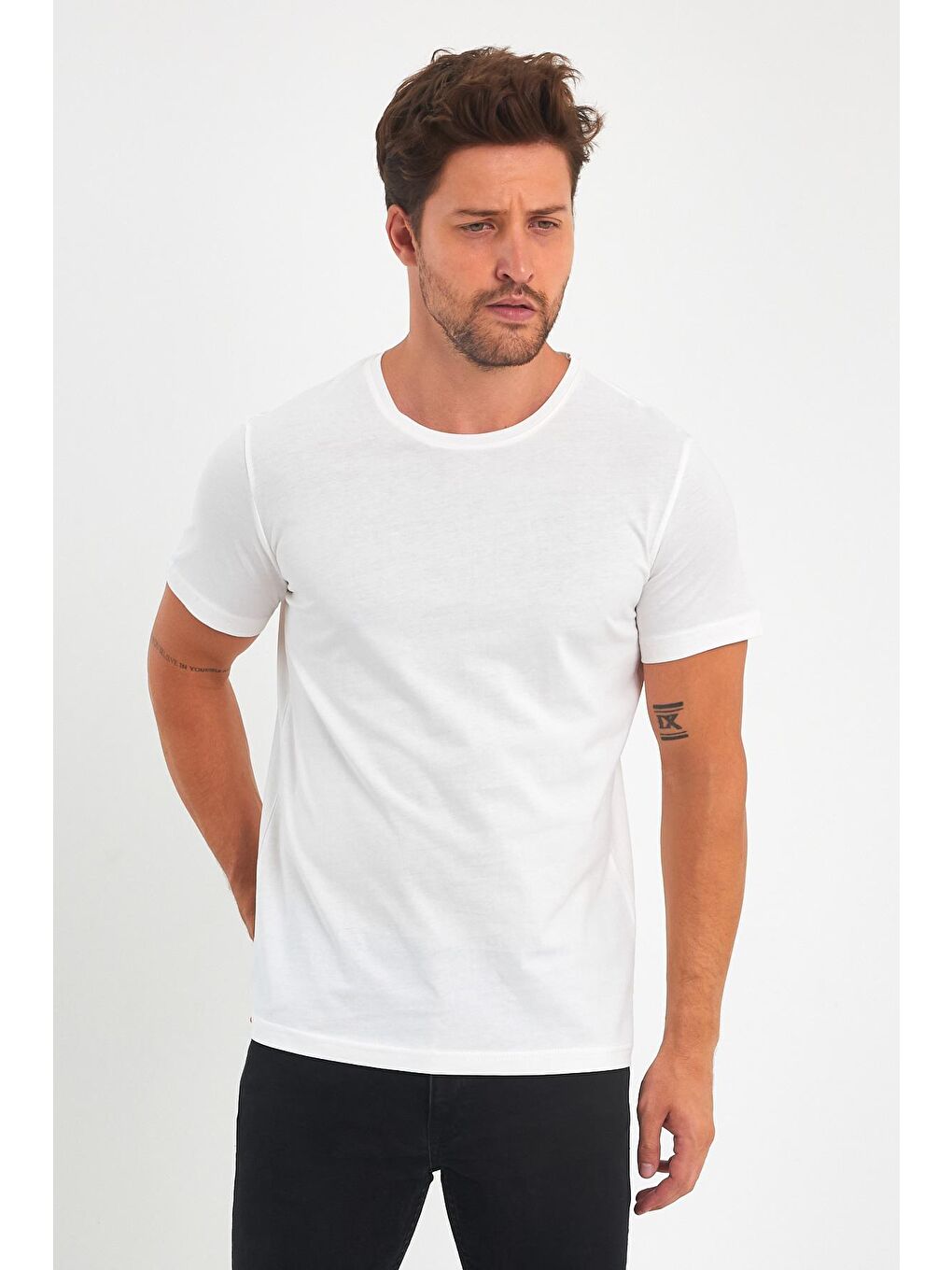 Ekru 30/1 Süprem Bisiklet Yaka Erkek Tişört-3