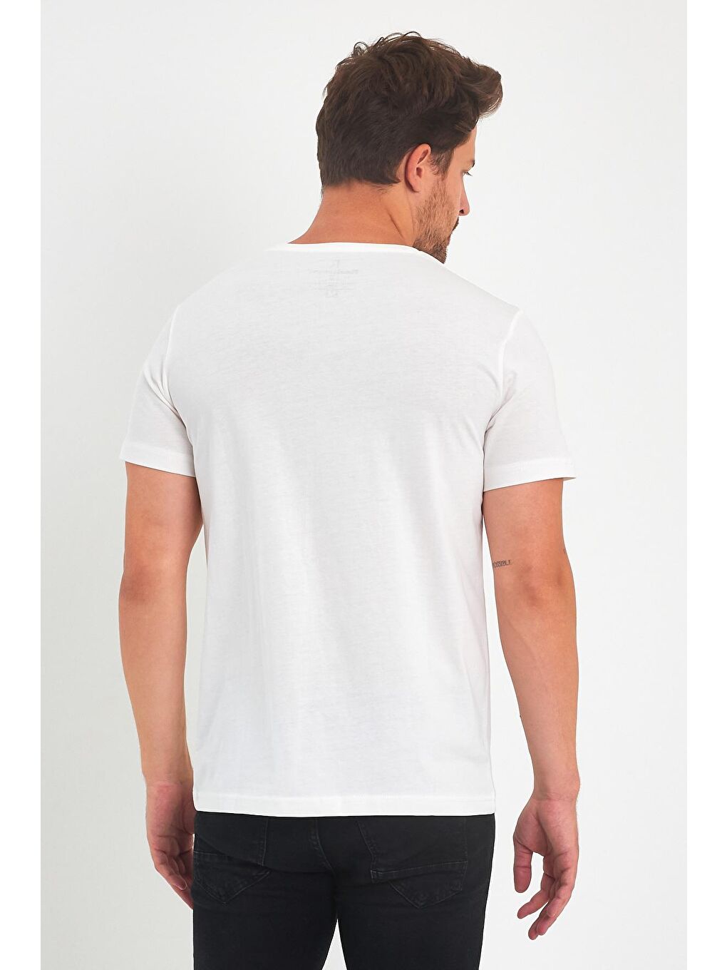 Ekru 30/1 Süprem Bisiklet Yaka Erkek Tişört-4