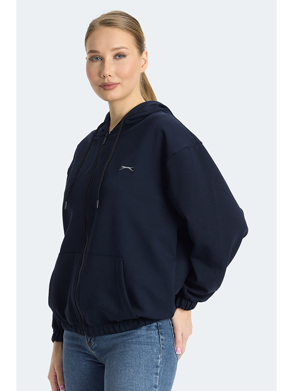 KIMBERLEY IN Kadın Fermuarlı Kapüşonlu Cepli Lacivert Sweatshırt-2