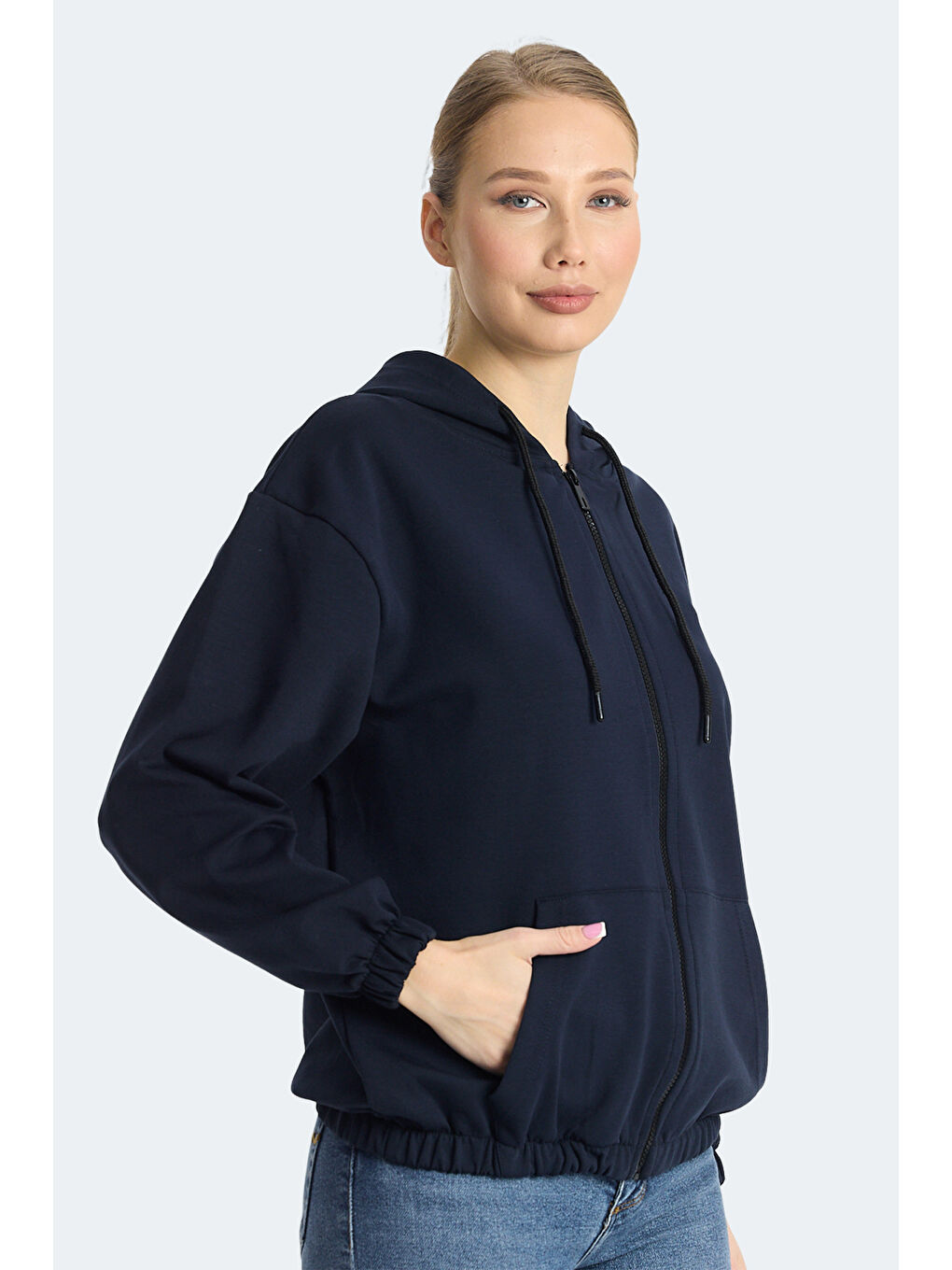 KIMBERLEY IN Kadın Fermuarlı Kapüşonlu Cepli Lacivert Sweatshırt-3