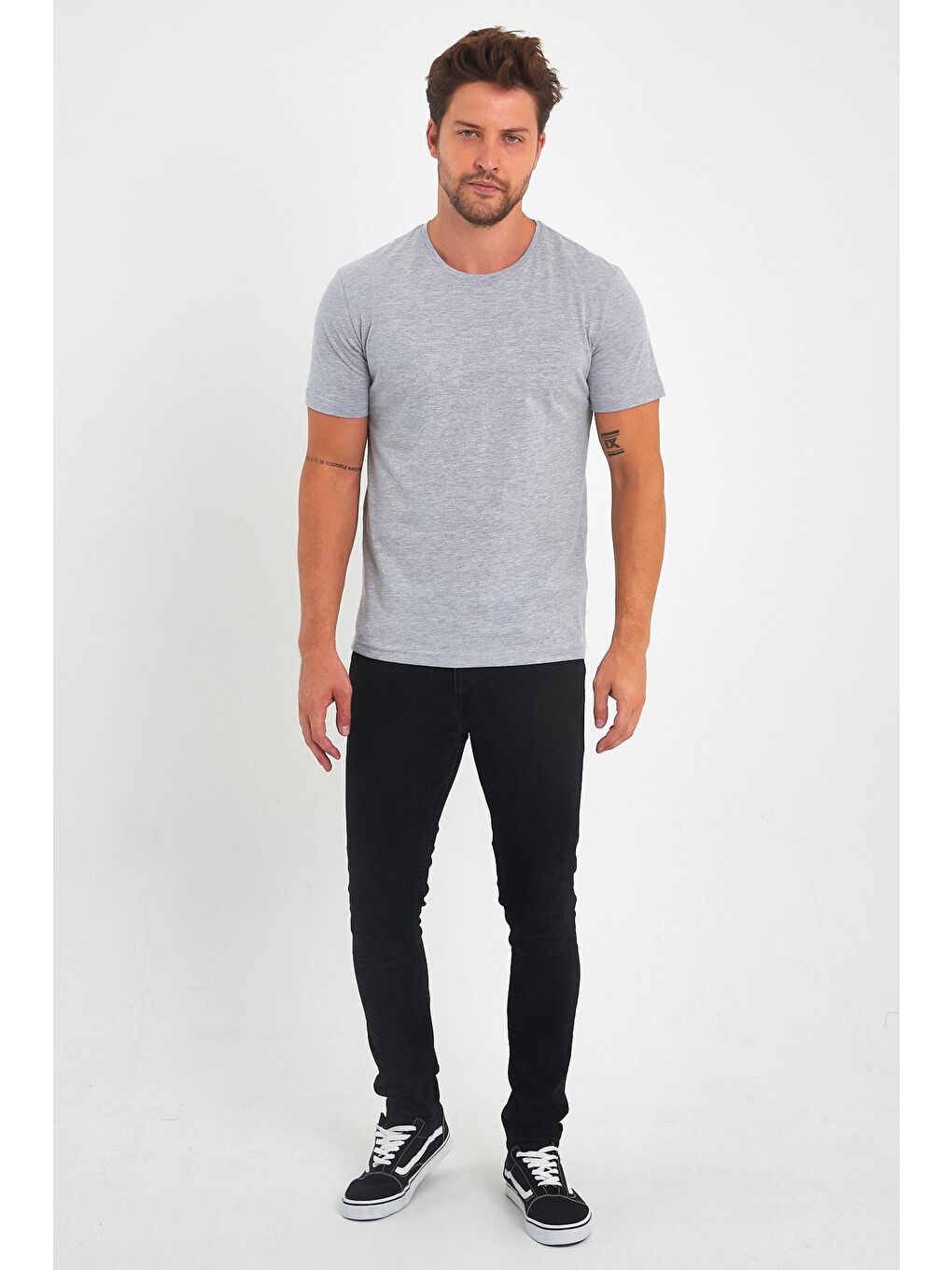 Gri 30/1 Süprem Bisiklet Yaka  Erkek Tişört-1