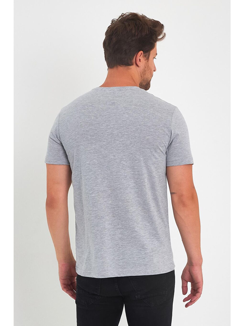 Gri 30/1 Süprem Bisiklet Yaka  Erkek Tişört-4