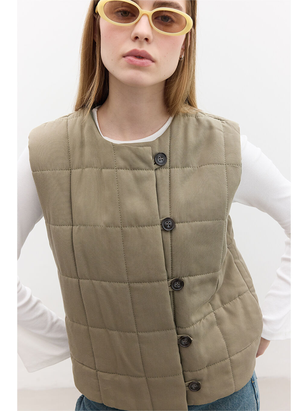 Kapitone Kısa Fit Yelek Yeşil-2