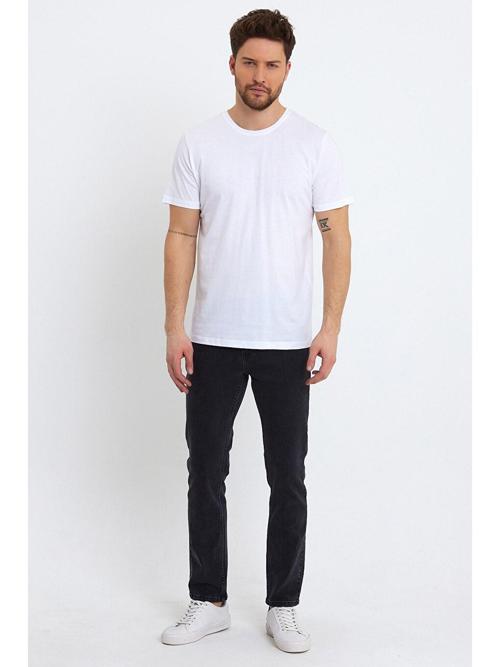 Beyaz 30/1 Süprem Bisiklet Yaka Erkek Tişört-1