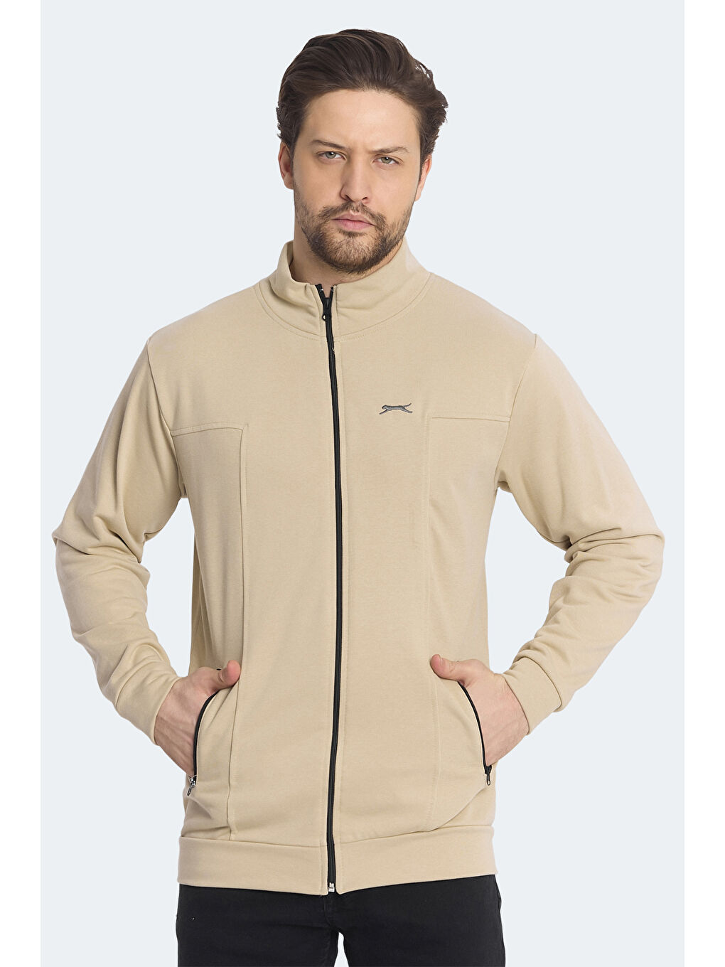 KAGISONA Erkek Fermuarlı Sweatshirt Bej