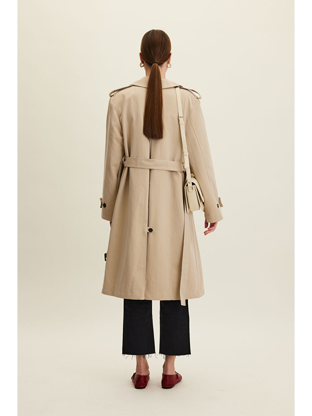 Bej Anıka Kruvaze Kemerli Trençkot Taş-6