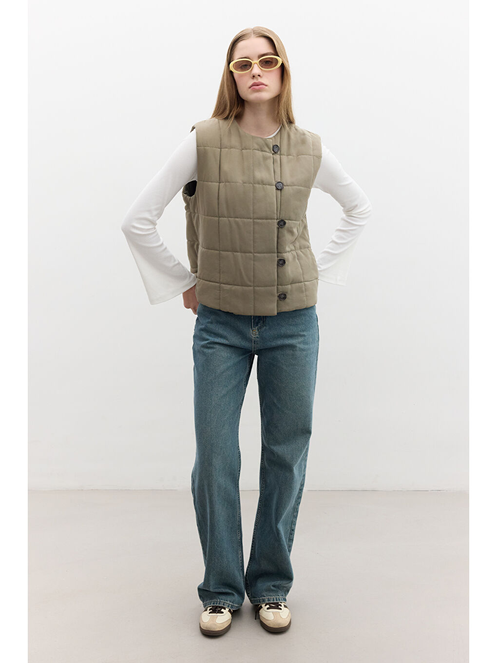 Kapitone Kısa Fit Yelek Yeşil-3