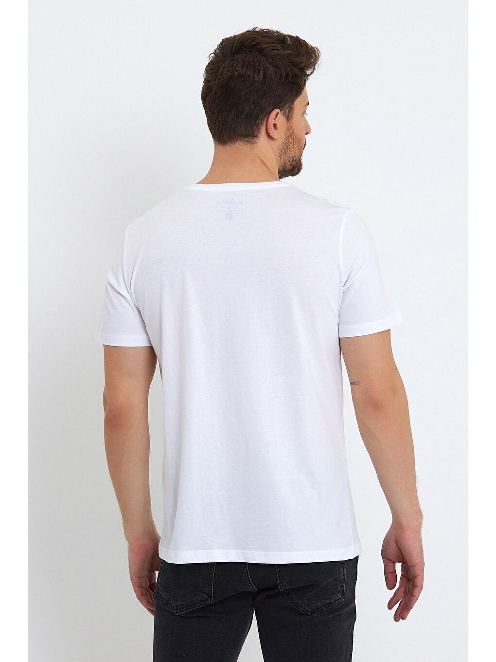 Beyaz 30/1 Süprem Bisiklet Yaka Erkek Tişört-4