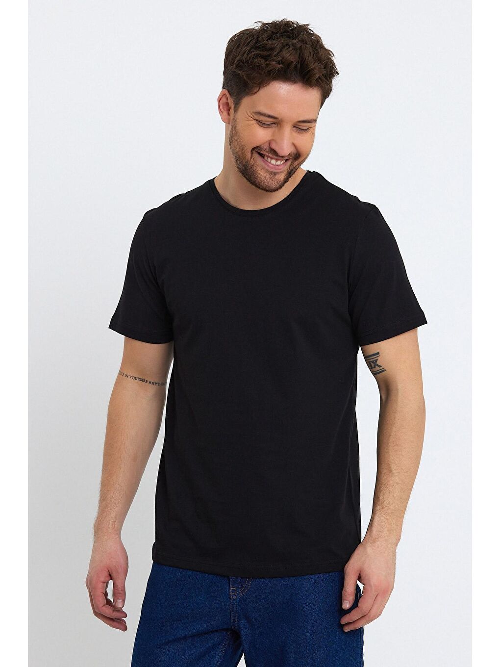 Siyah 30/1 Süprem Bisiklet Yaka  Erkek Tişört-3