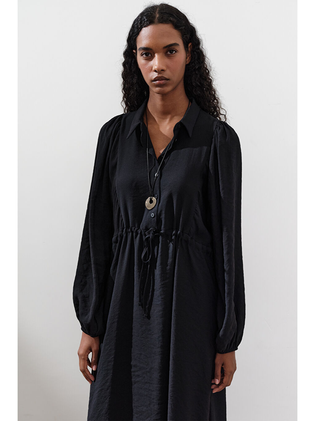 Lyocell Dökümlü Elbise Siyah-5