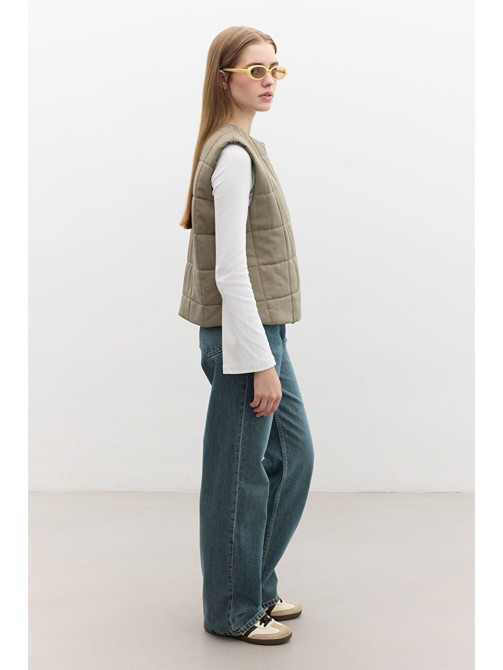 Kapitone Kısa Fit Yelek Yeşil-5