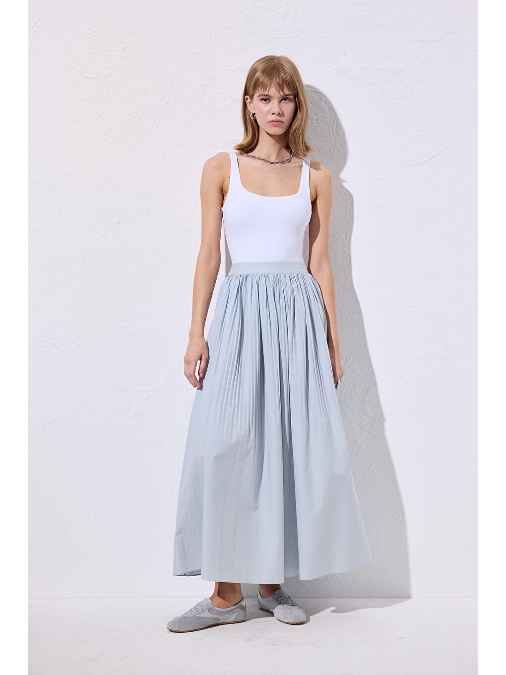 Piliseli Geniş Etek Mavi-2