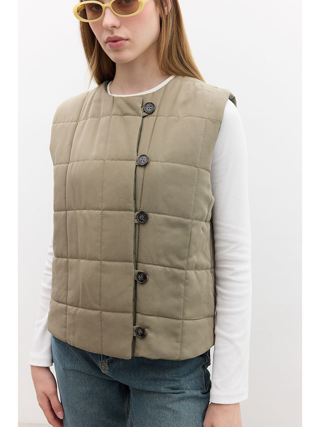 Kapitone Kısa Fit Yelek Yeşil-6