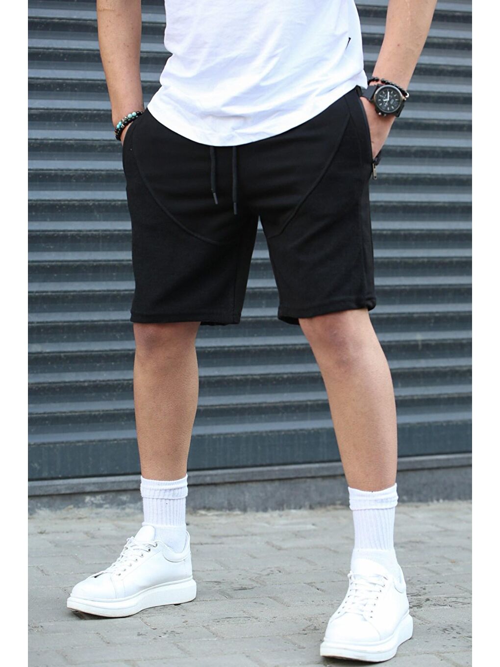 Siyah Erkek Basic Kapri Şort-2