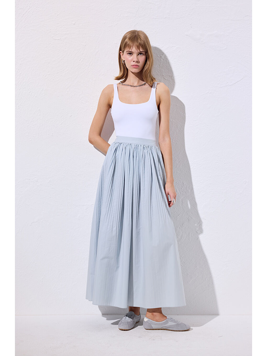 Piliseli Geniş Etek Mavi-3