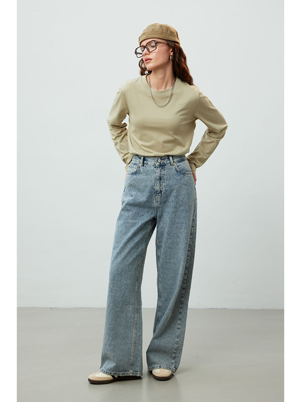 Bej Uzun Kol Fit Pamuklu Tshırt Taş-3