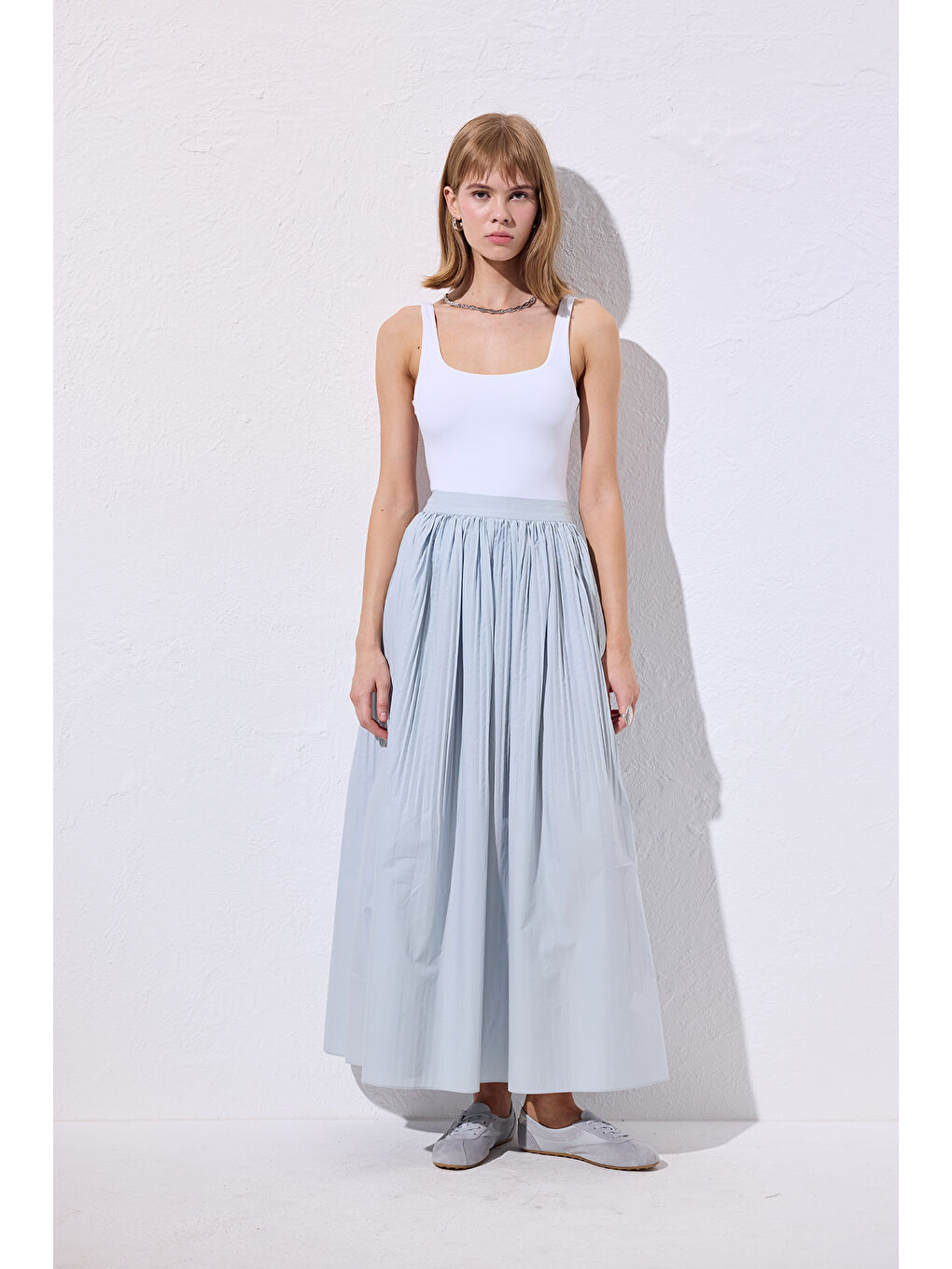 Piliseli Geniş Etek Mavi-4