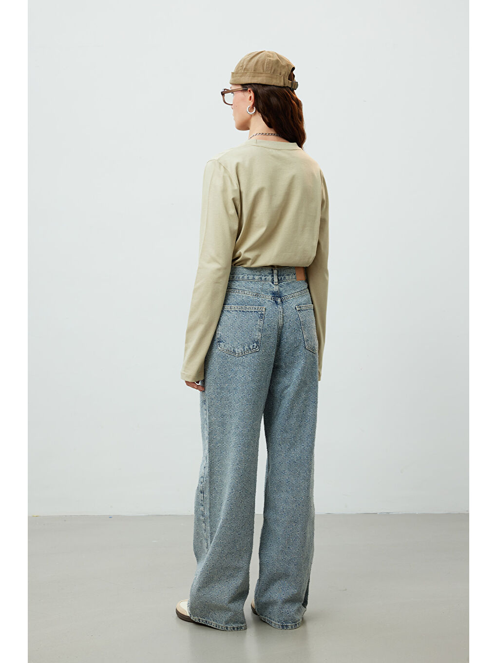 Bej Uzun Kol Fit Pamuklu Tshırt Taş-5