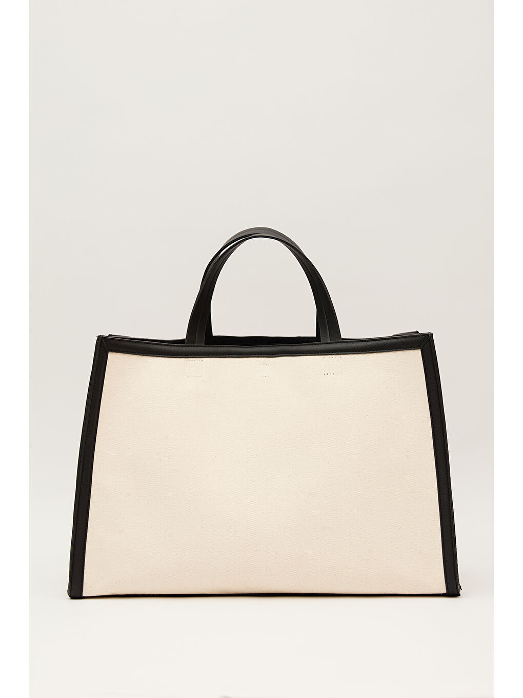 Kanvas Deri Detaylı Shopper Çanta Bej-3