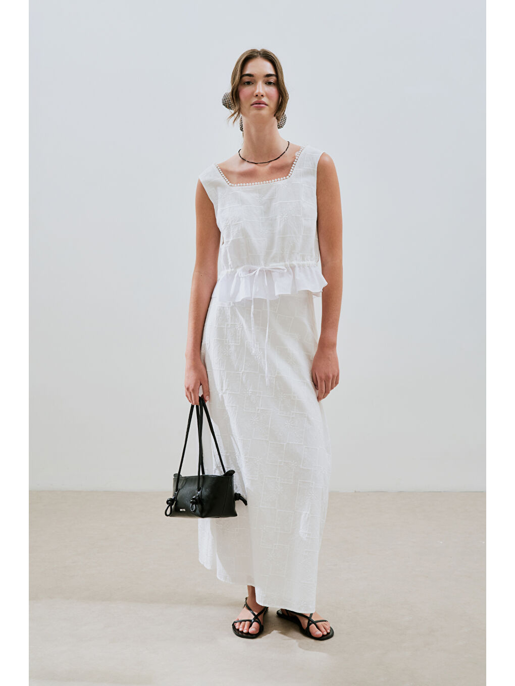 Nakışlı Midi Etek Ekru-2