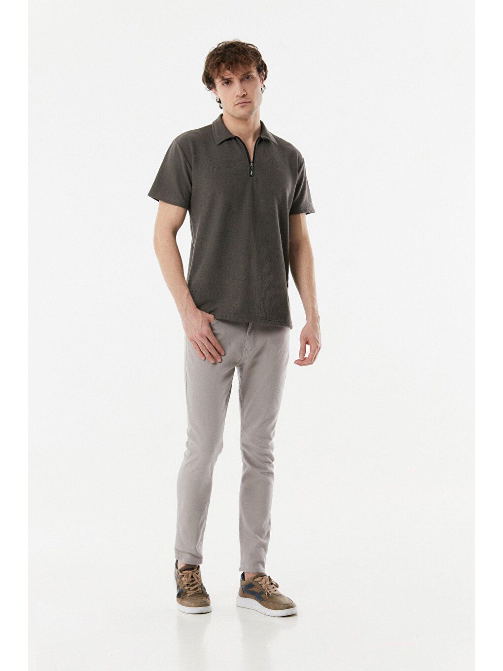 Gri Slim Fit Chino Erkek Pantolon