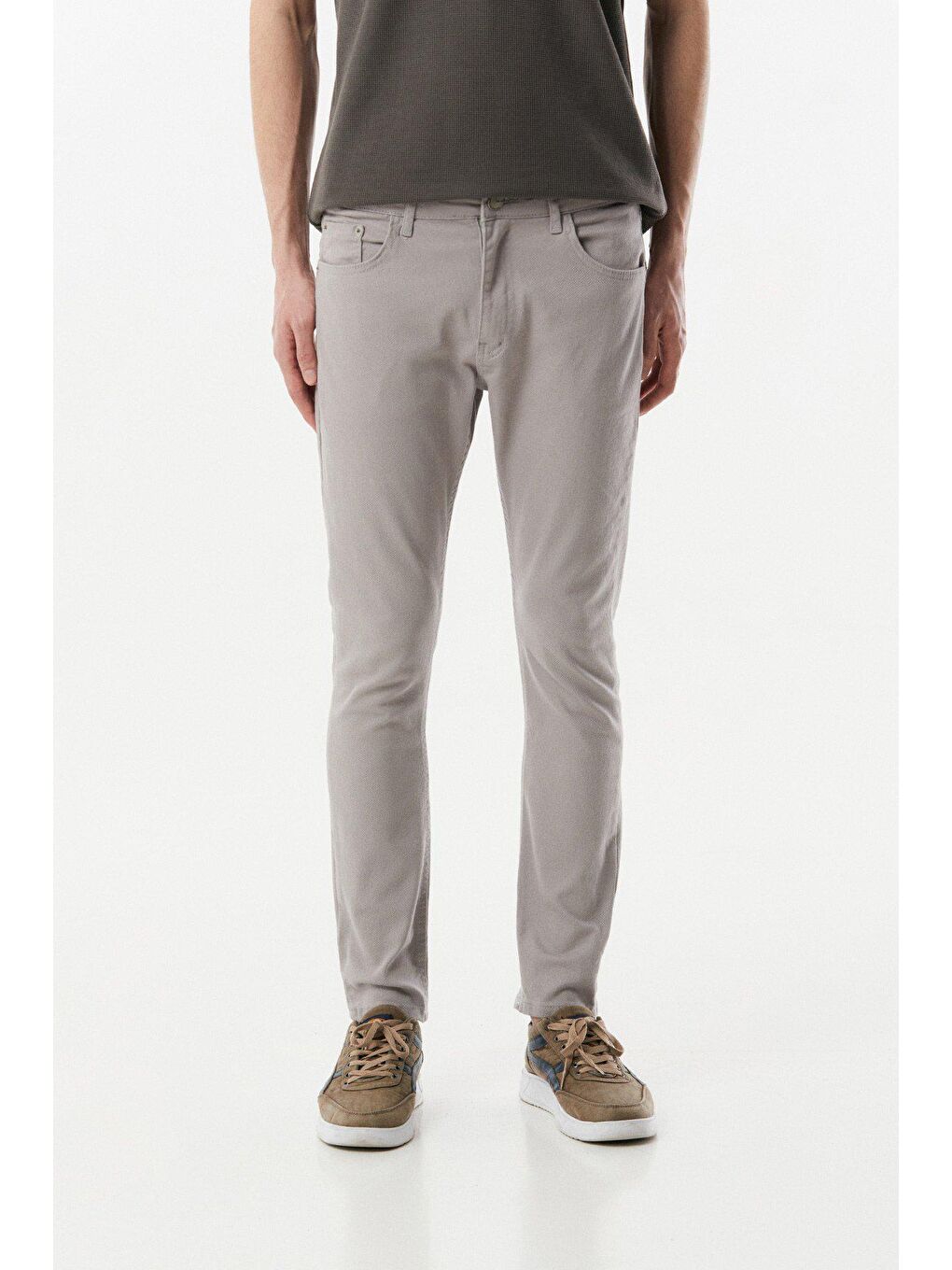 Gri Slim Fit Chino Erkek Pantolon-1