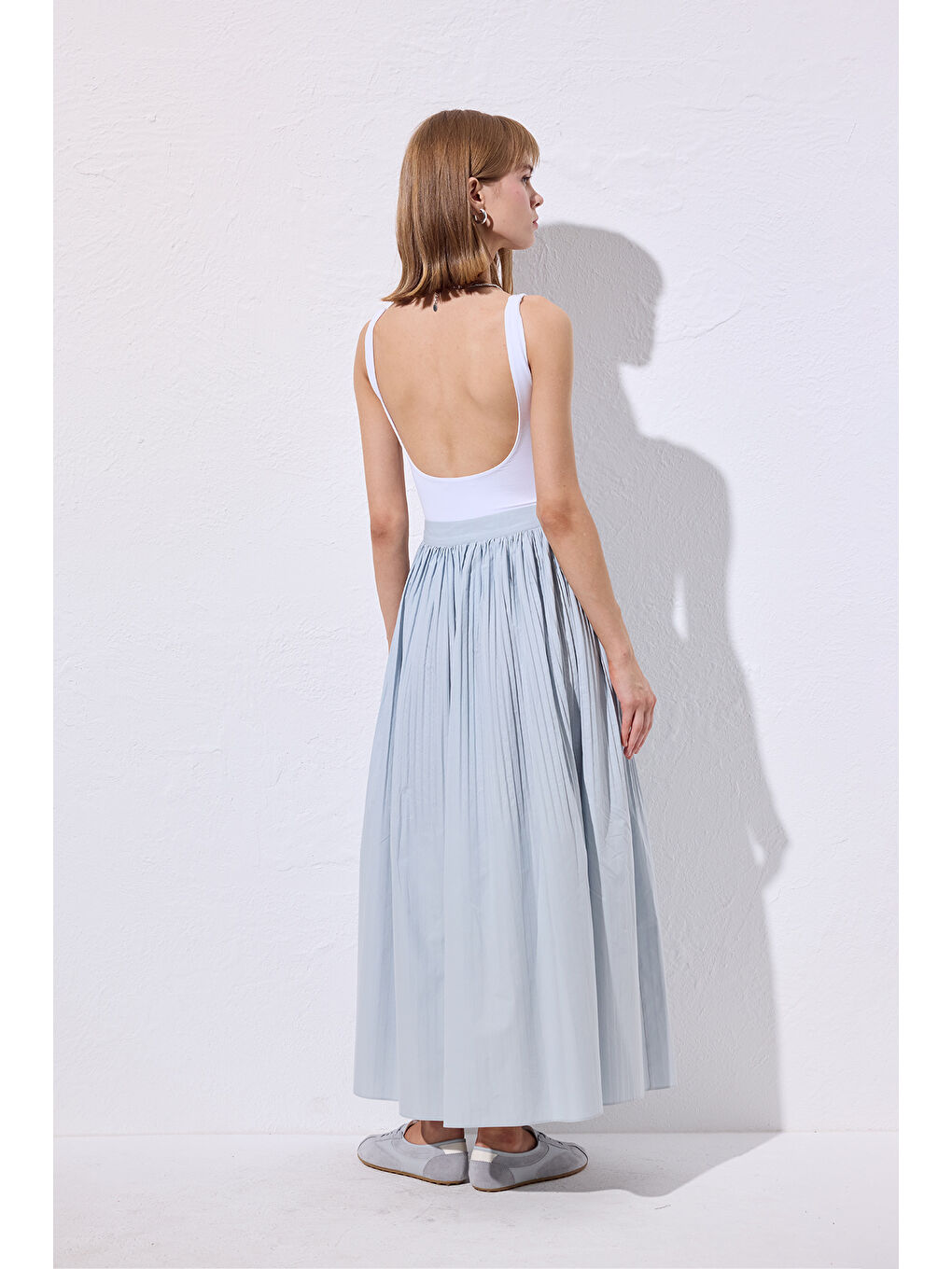 Piliseli Geniş Etek Mavi-7