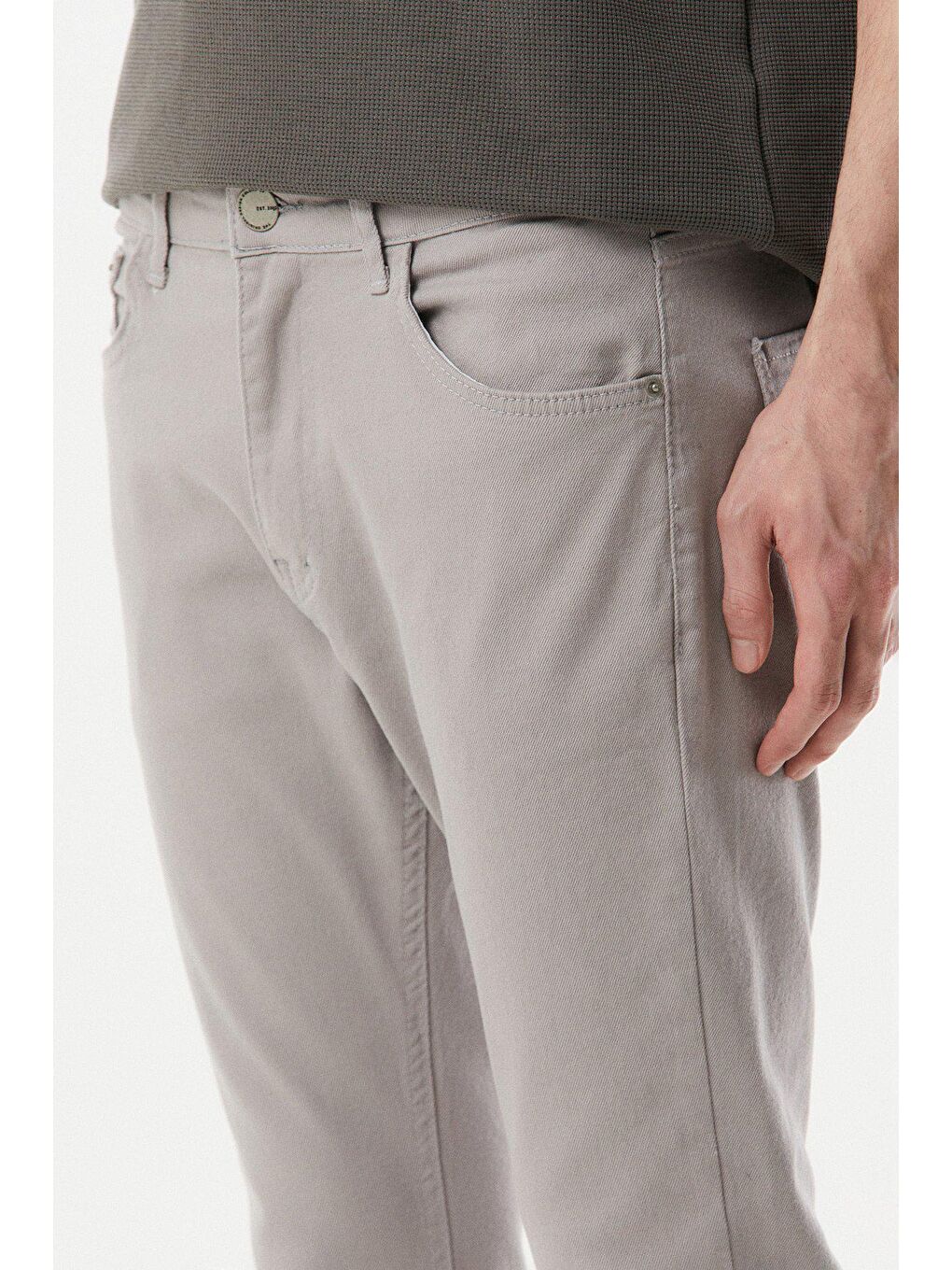 Gri Slim Fit Chino Erkek Pantolon-3