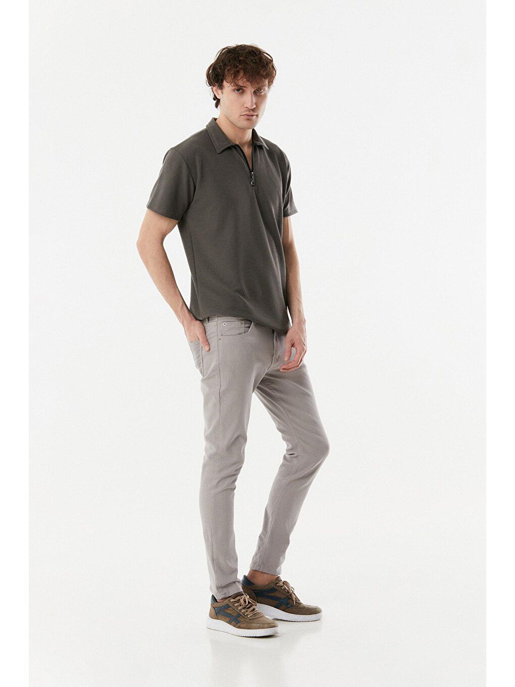 Gri Slim Fit Chino Erkek Pantolon-4