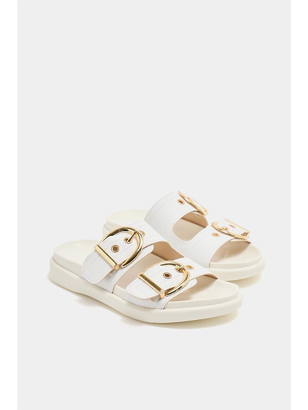 Çift Tokalı Günlük Terlik Beyaz