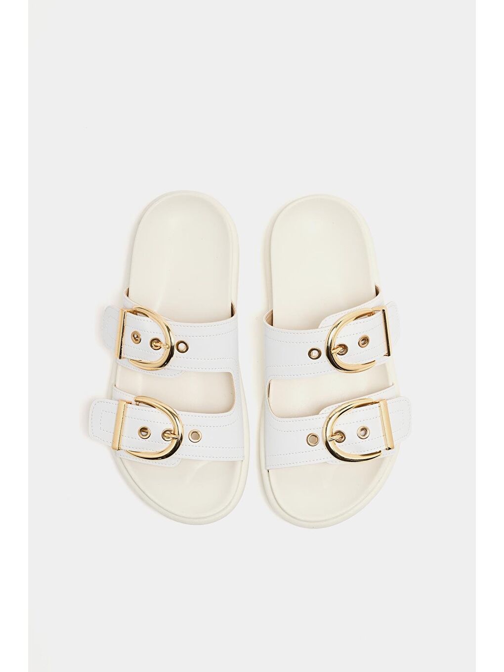 Çift Tokalı Günlük Terlik Beyaz-1