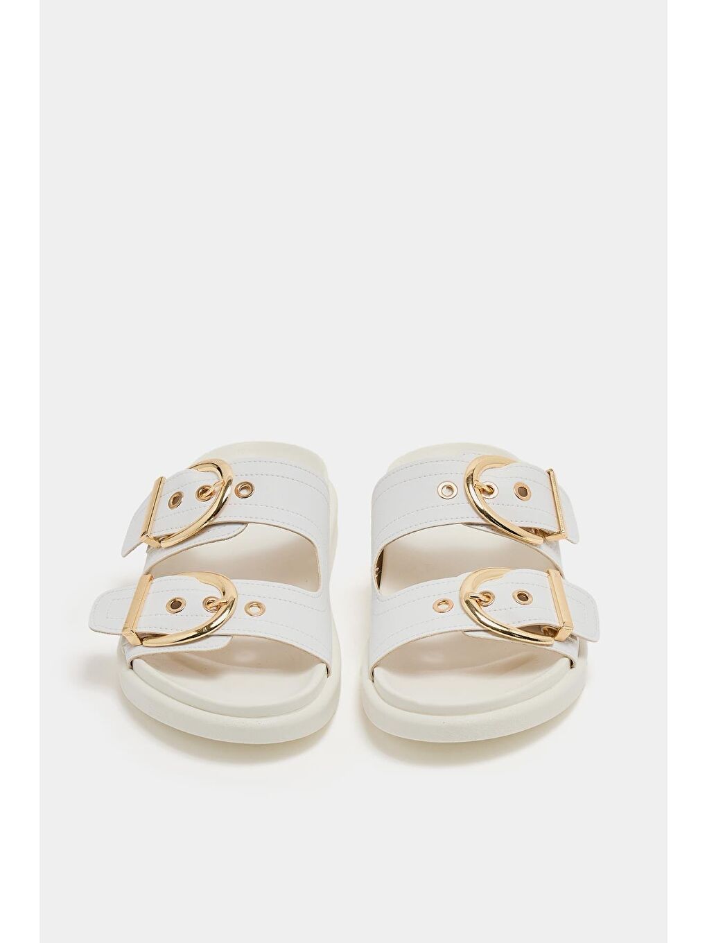 Çift Tokalı Günlük Terlik Beyaz-2