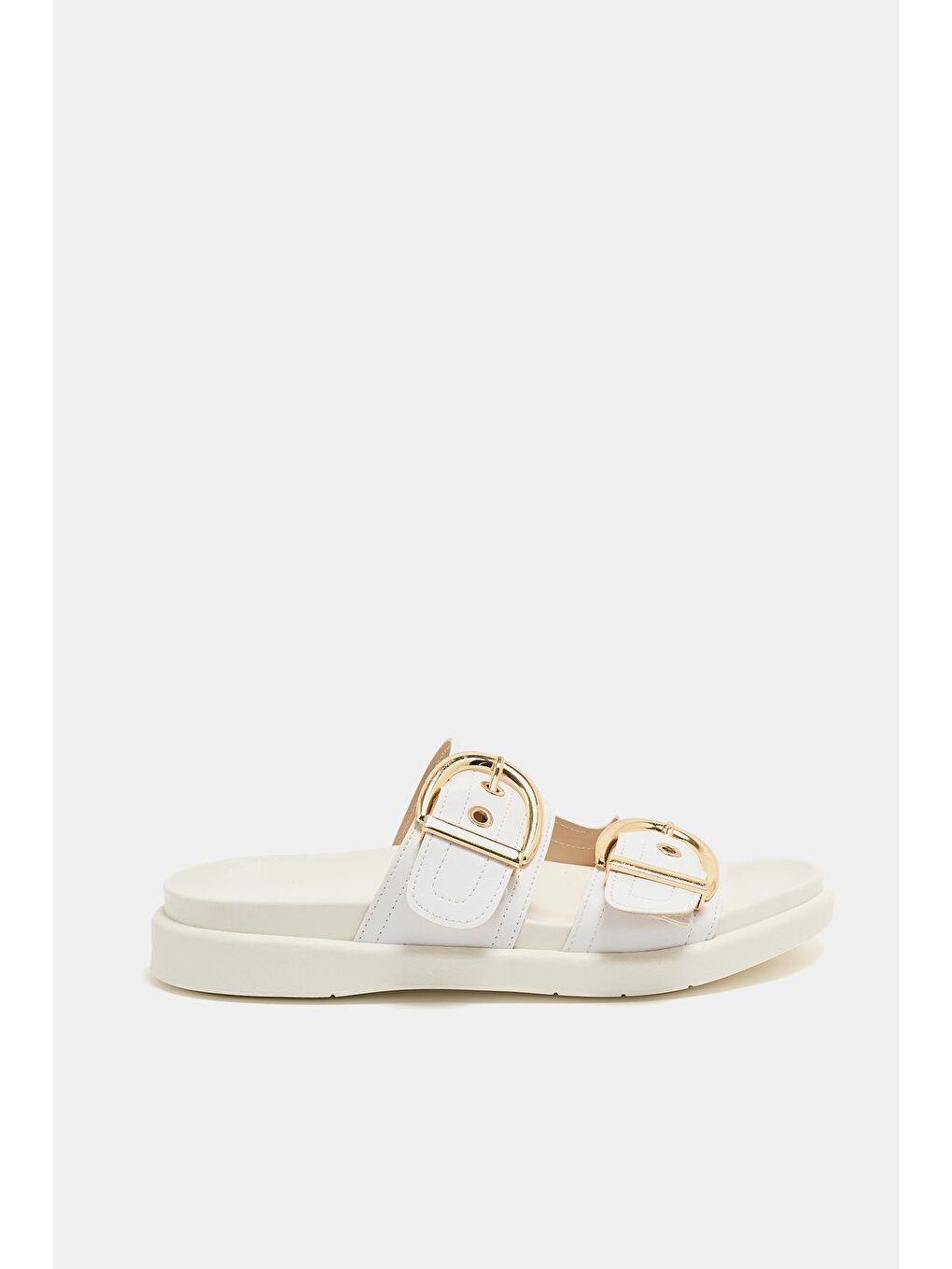 Çift Tokalı Günlük Terlik Beyaz-3