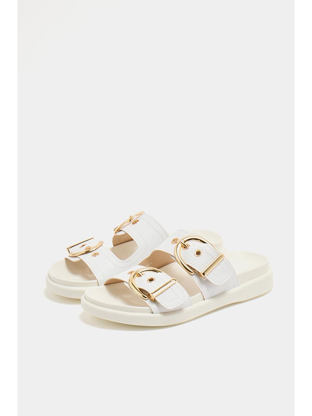 Çift Tokalı Günlük Terlik Beyaz-4