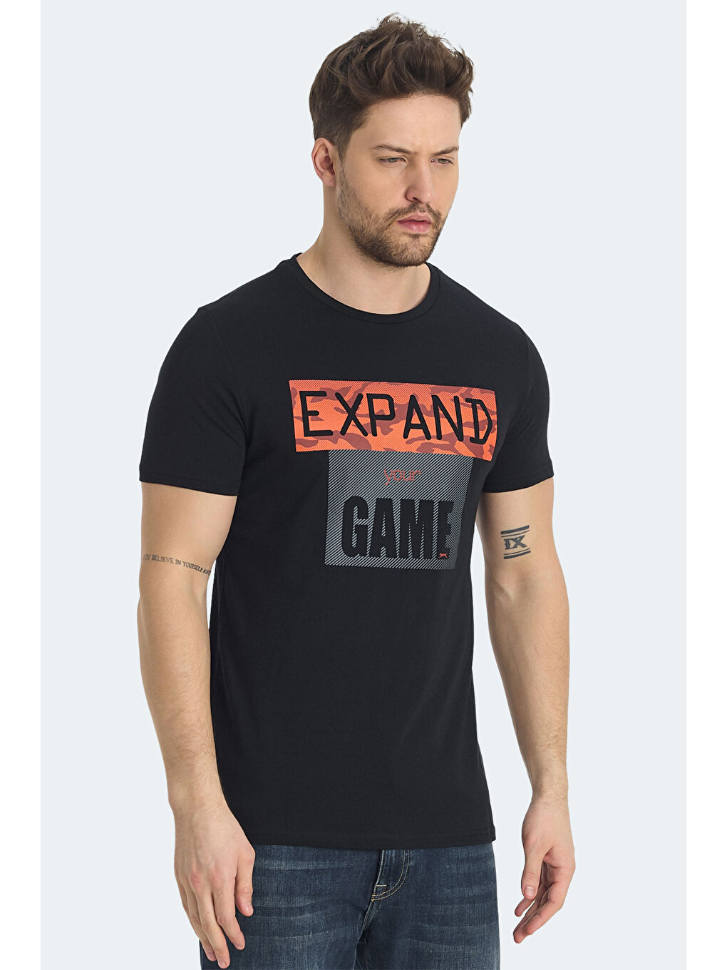RAVA Erkek Baskılı Siyah Tişört-3