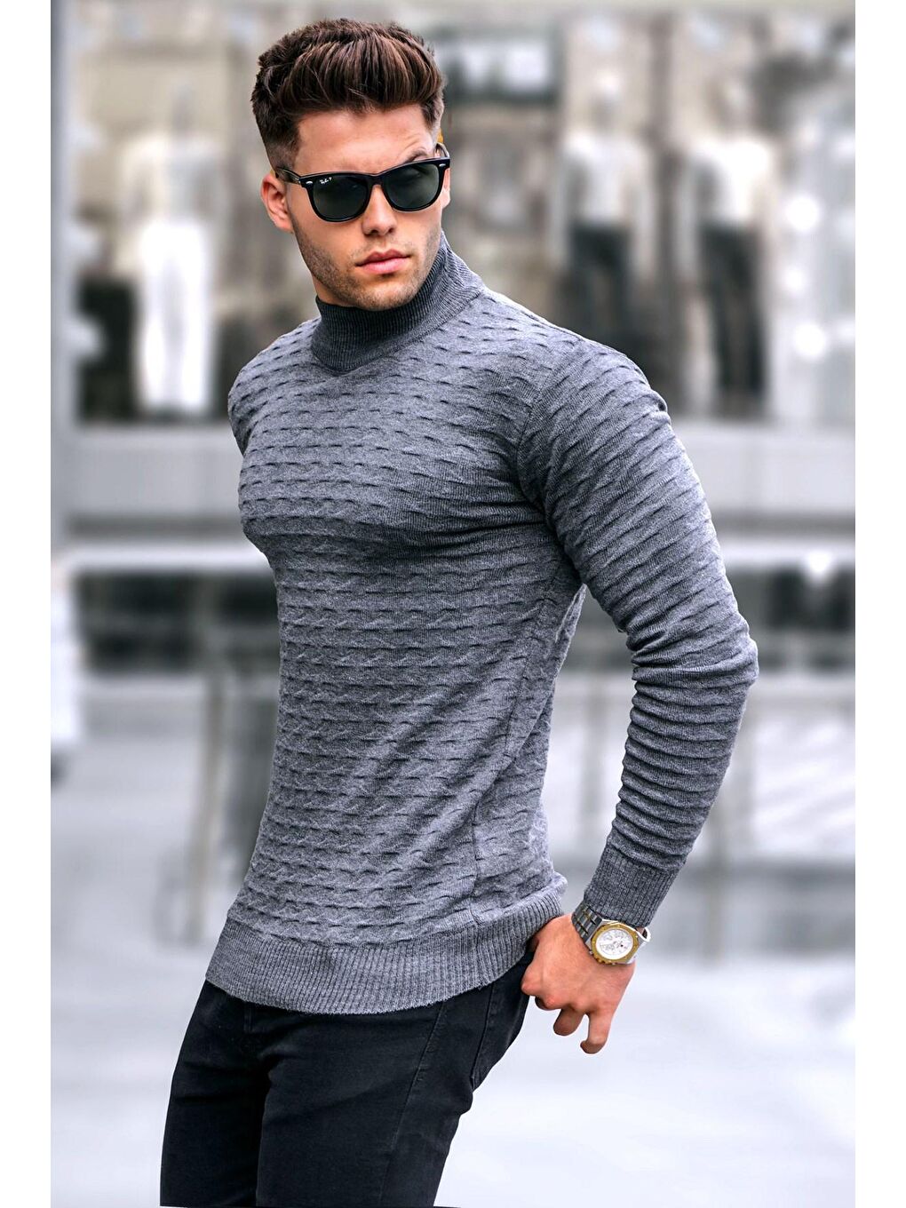 Antrasit Balıkçı Yaka Triko Kazak 5762