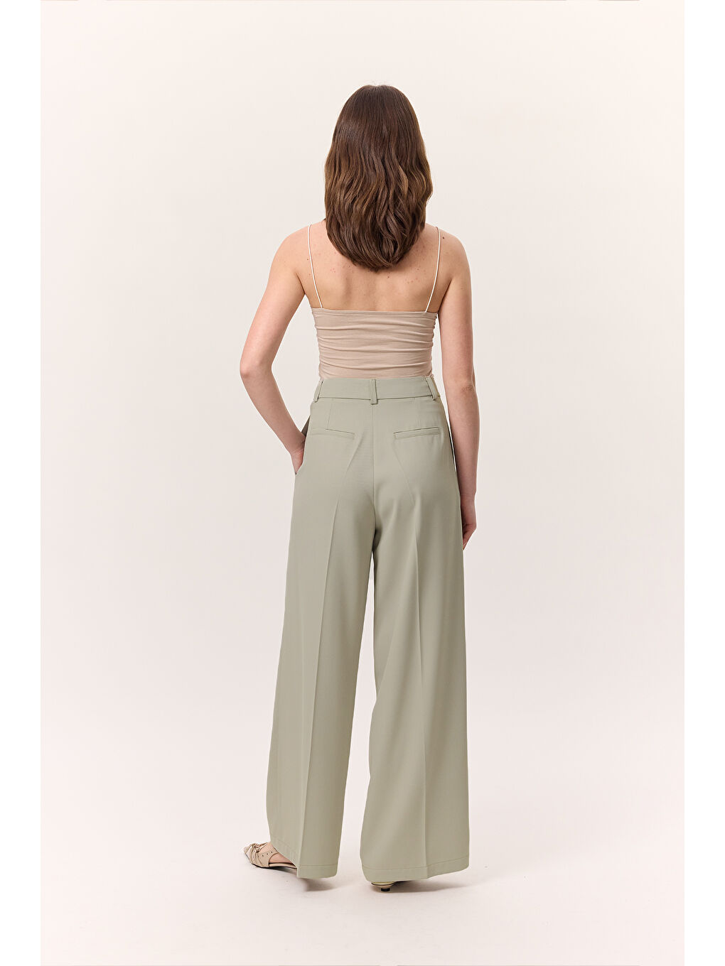 Dökümlü Pileli Pantolon Soft Yeşil-5