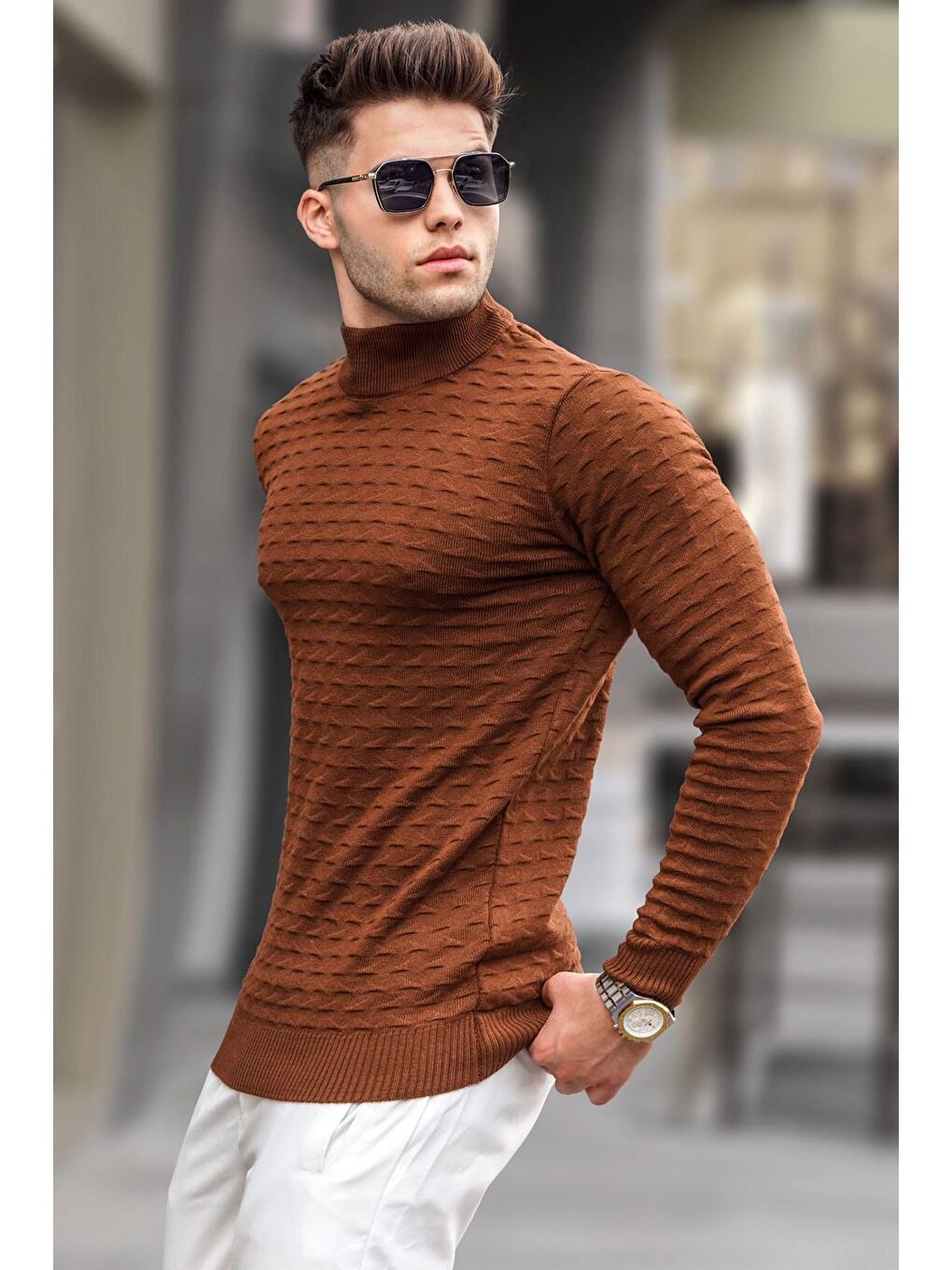 Bej Camel Balıkçı Yaka Triko Kazak 5762