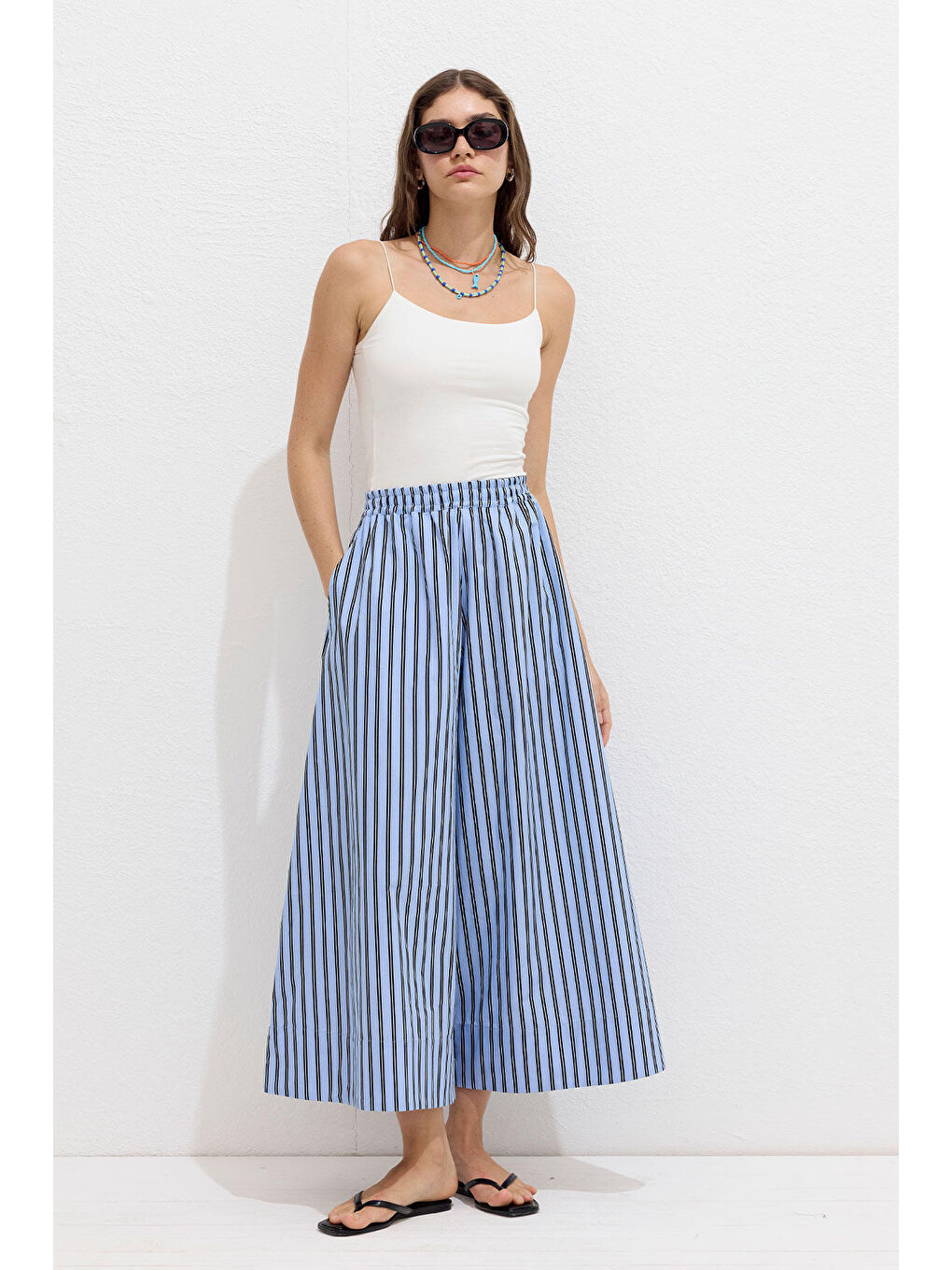 Çizgili Pamuklu Pantolon Mavi Çizgi-2