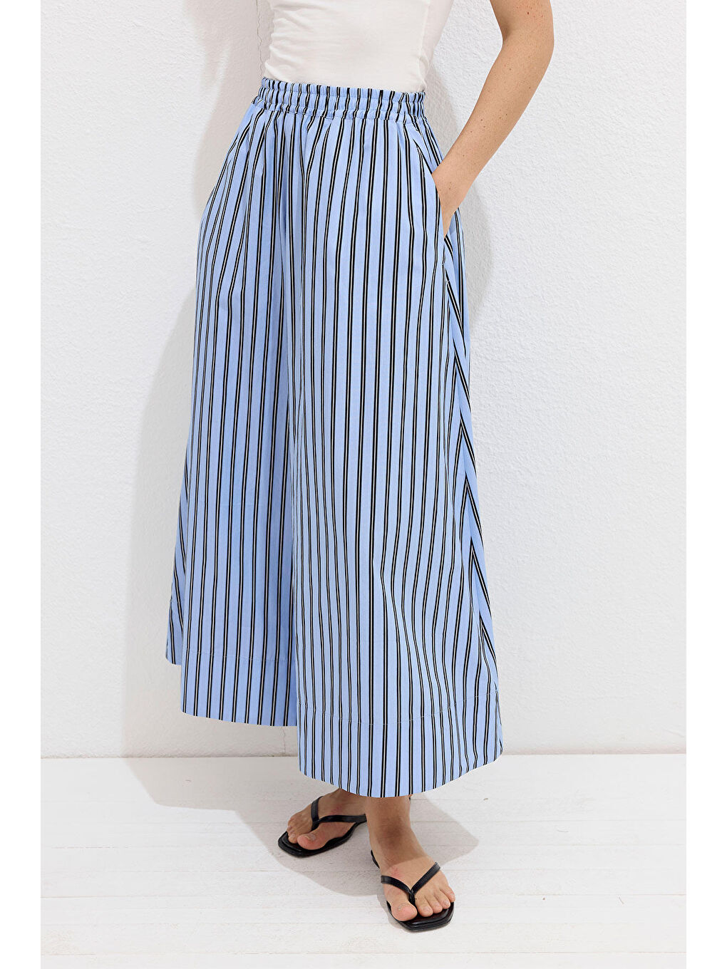 Çizgili Pamuklu Pantolon Mavi Çizgi-3