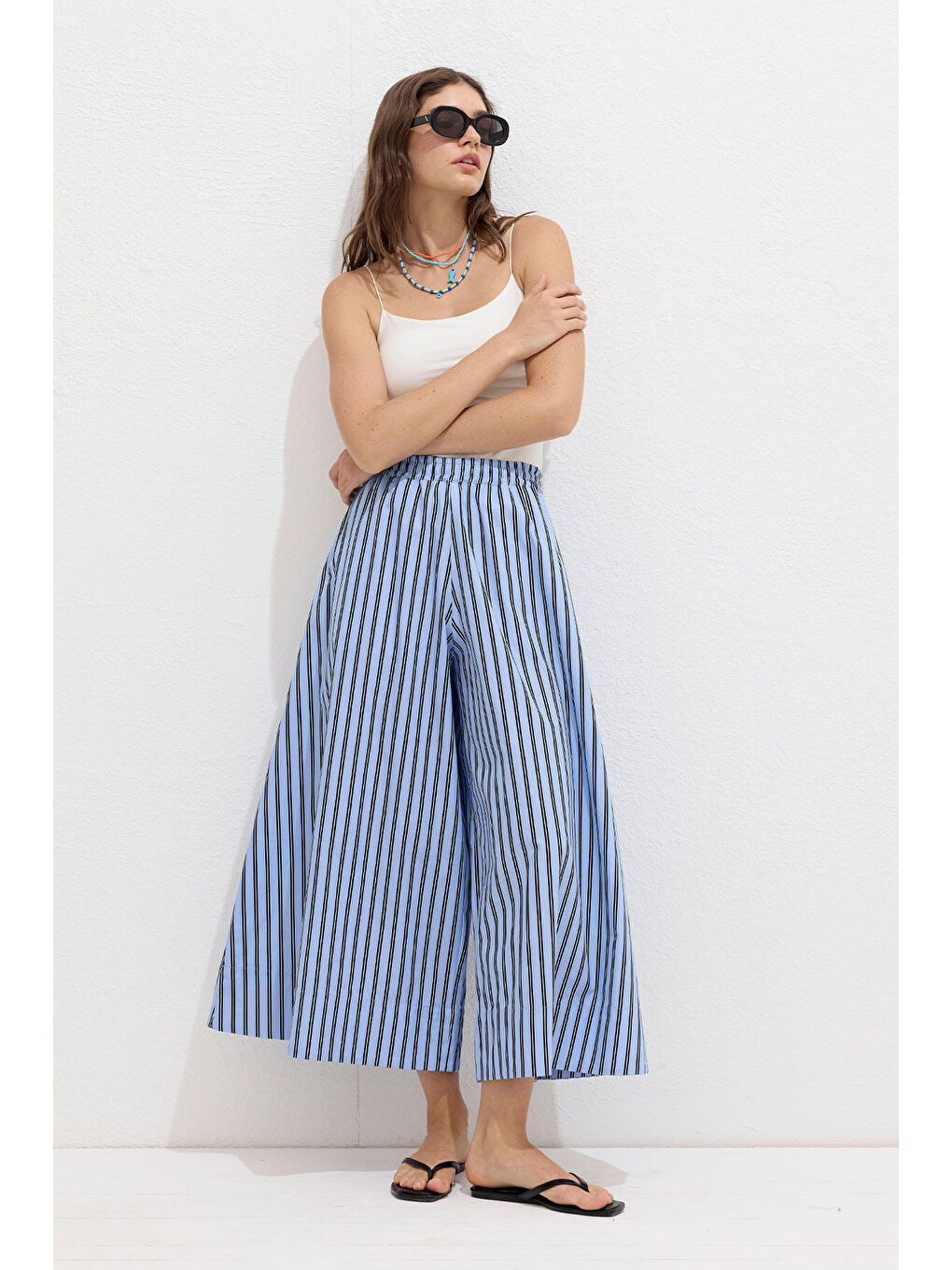 Çizgili Pamuklu Pantolon Mavi Çizgi-4