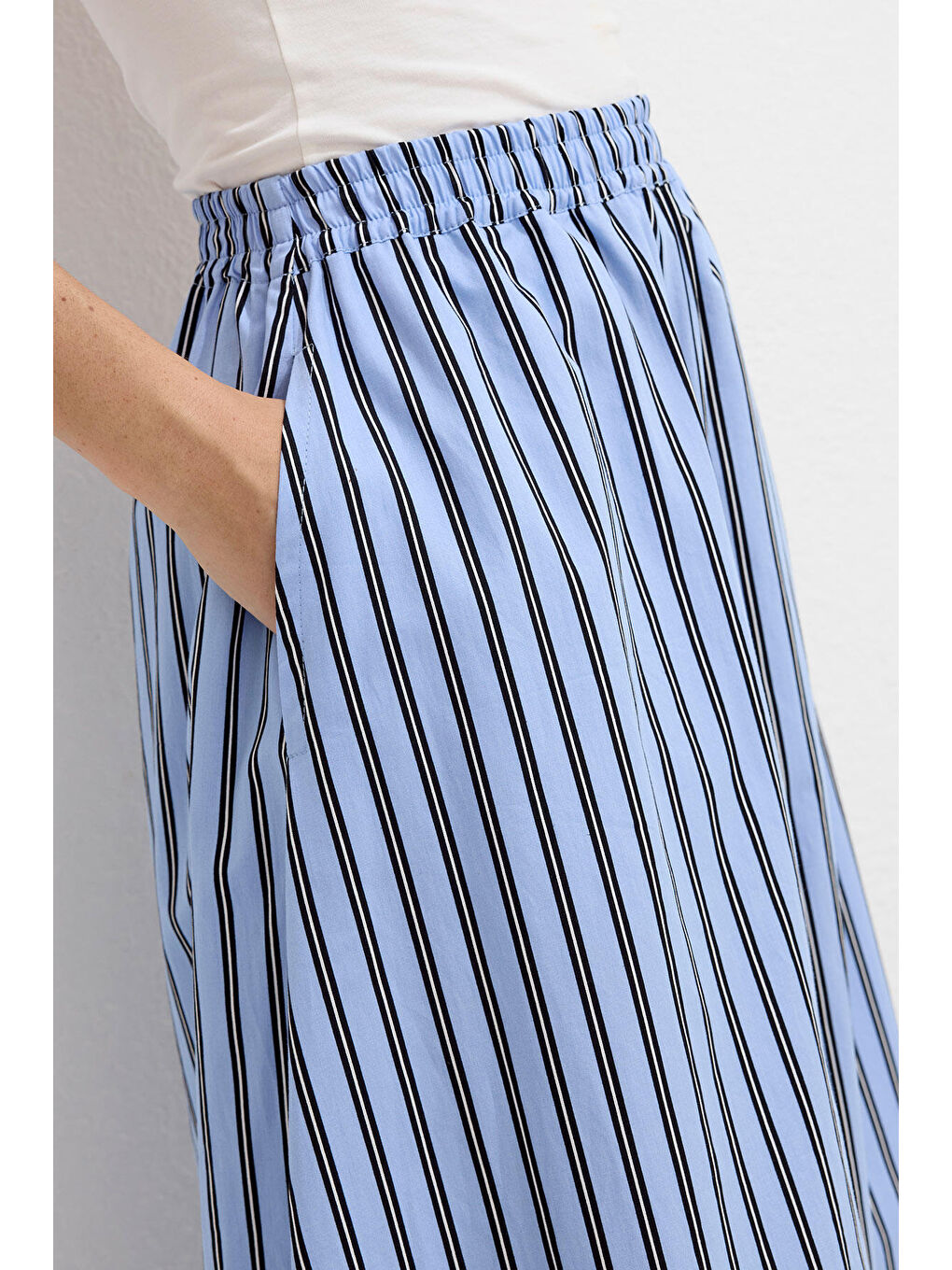 Çizgili Pamuklu Pantolon Mavi Çizgi-5