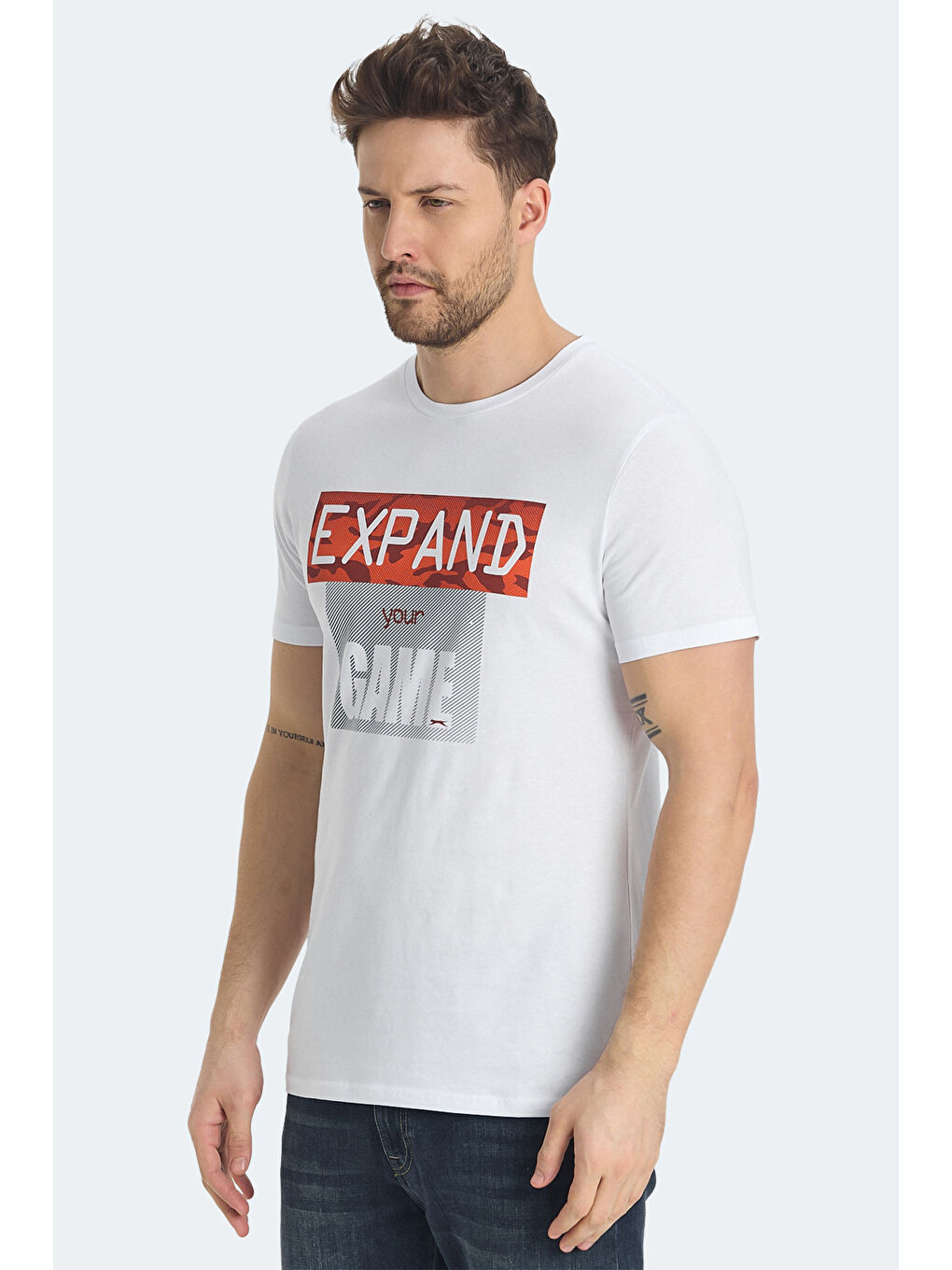 RAVA Erkek Baskılı Beyaz Tişört-2